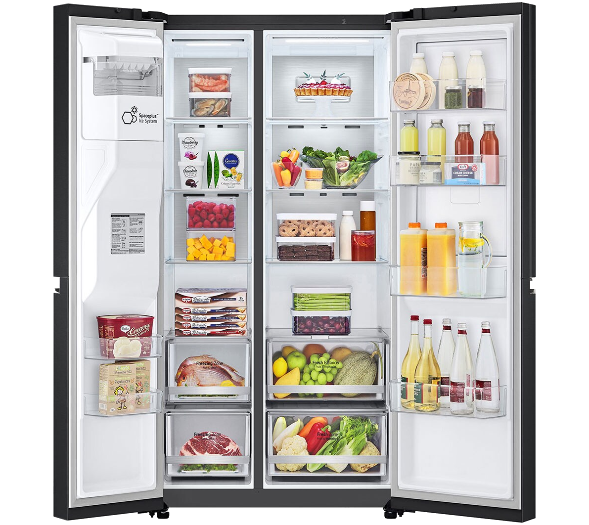 ตู้เย็น LG Side by Side เปิดช่องแช่พร้อมอาหารและเครื่องดื่ม